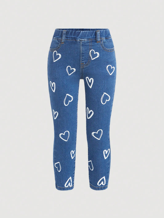 Young Girl Heart Patterned Jeans