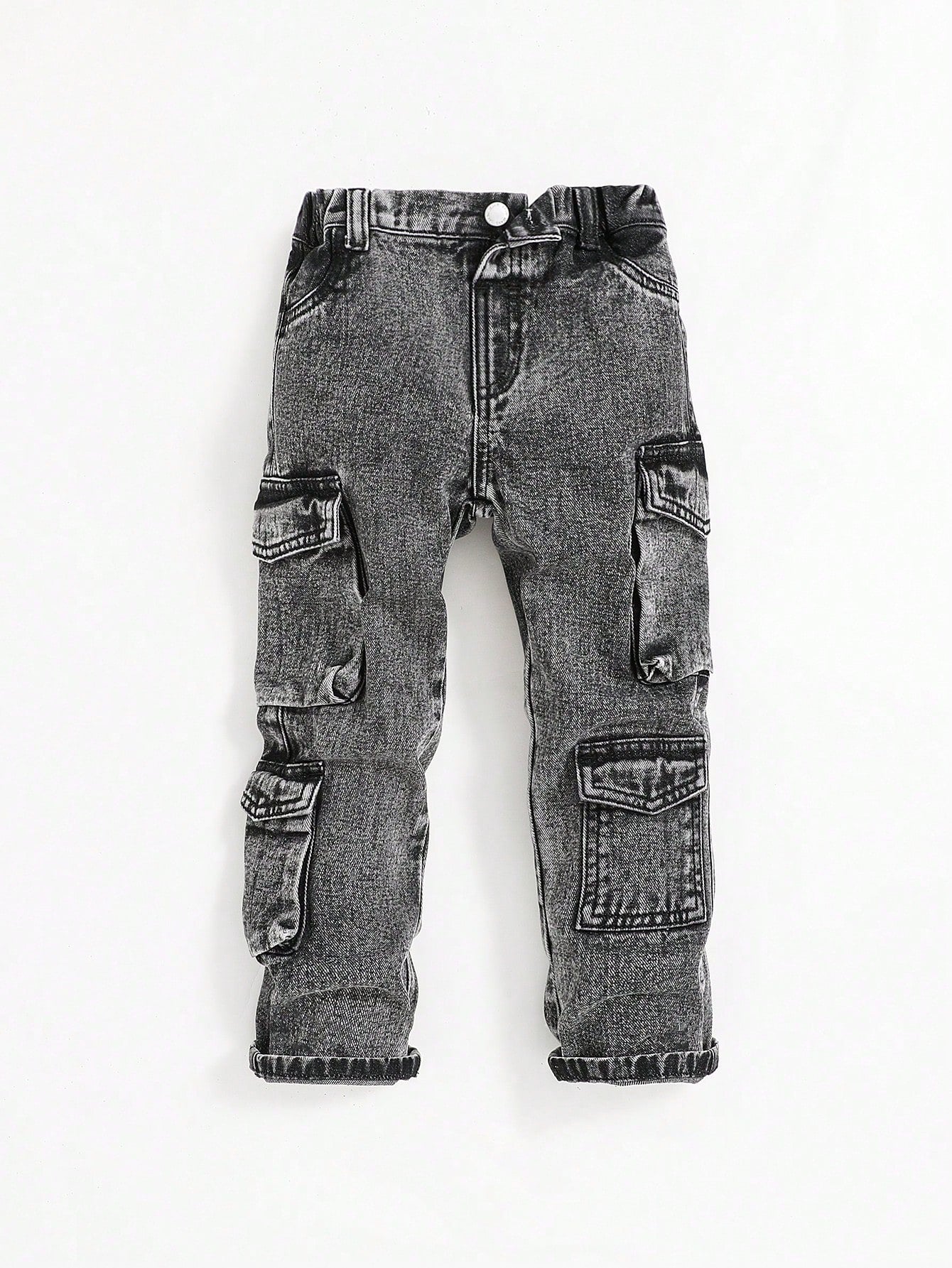 Young Boy Multi-Pocket Washed Denim Casual Pants