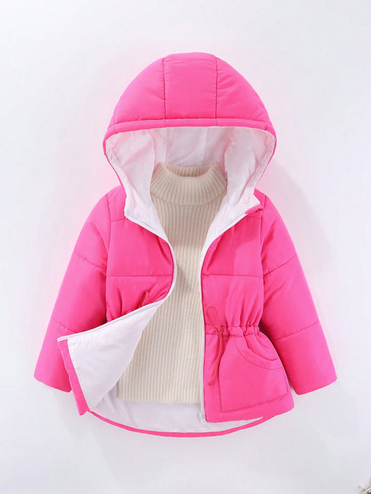 Girls Short Fashionable Waist Hooded Winter Coat