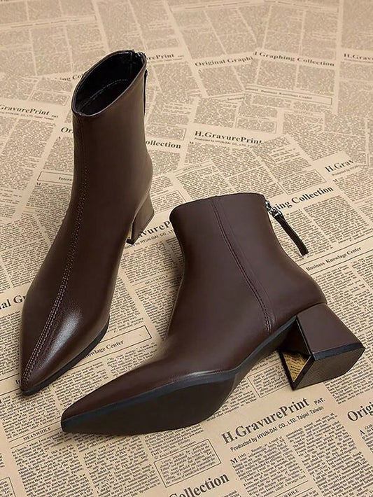 2024 Autumn Winter New Elegant Women Ankle Boots, Simple Ladies Chunky Heel Pointed Toe Versatile Fashion Short Boots