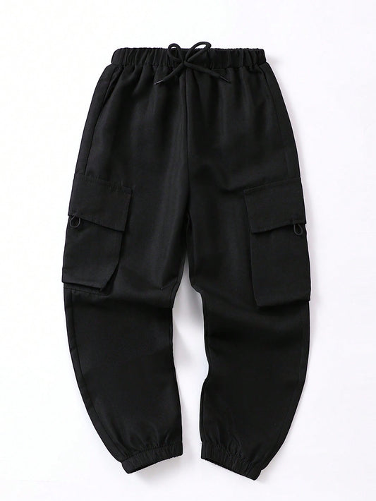 Young Boy Loose Fit Black Cargo Pants