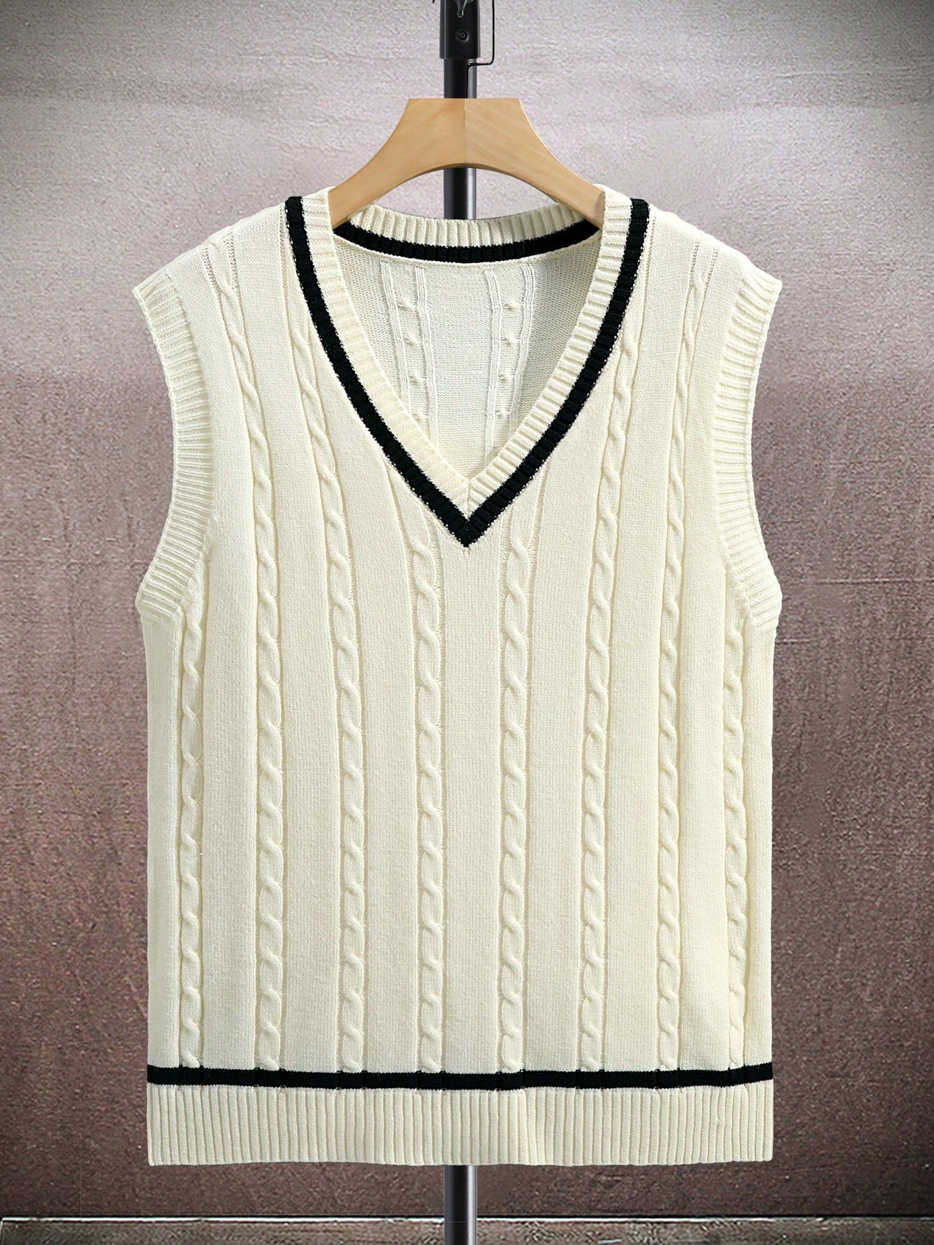 Men Cable Knit Contrast Panel Sweater Vest