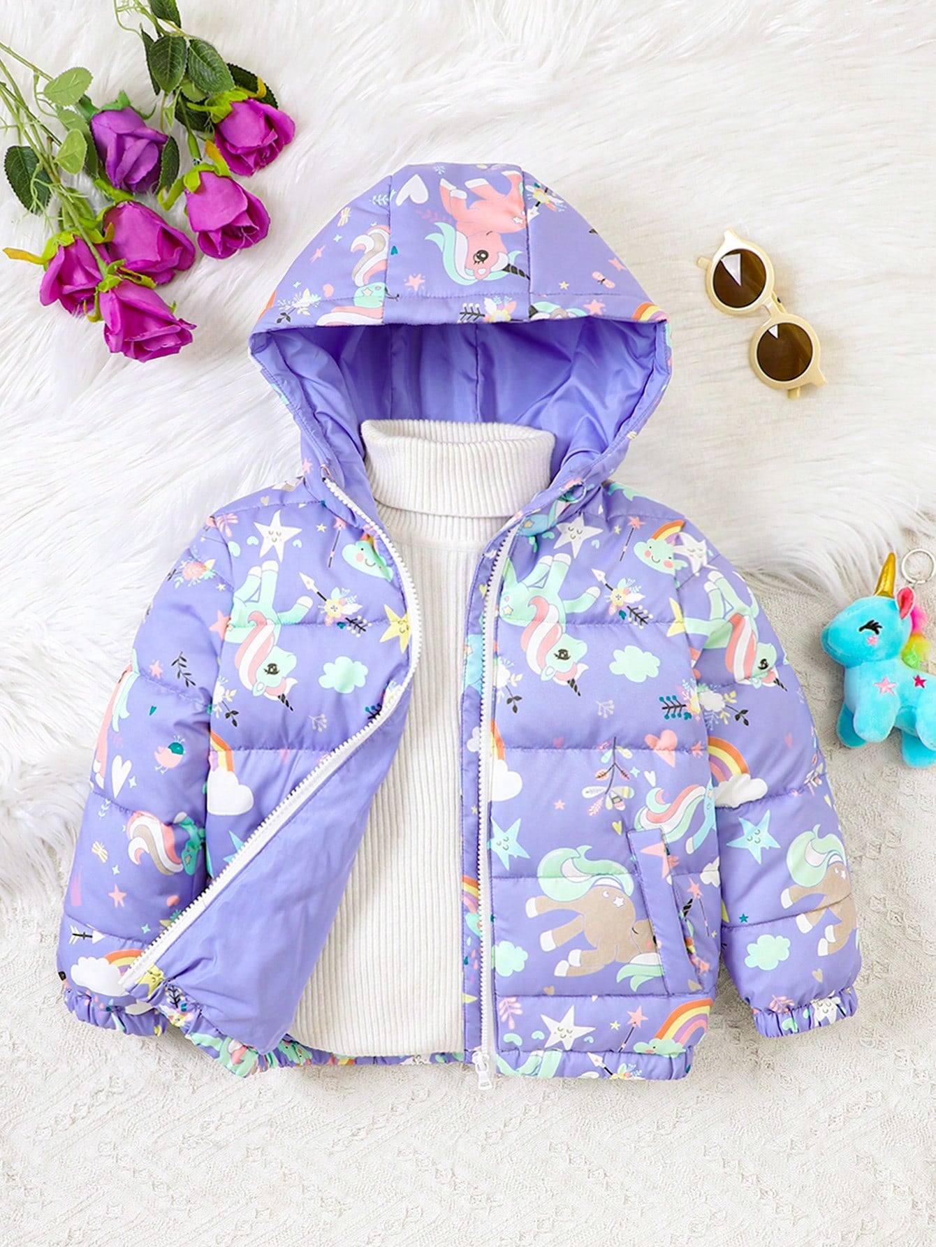 Toddler Girls' Cute Unicorn Printed Padded Coat