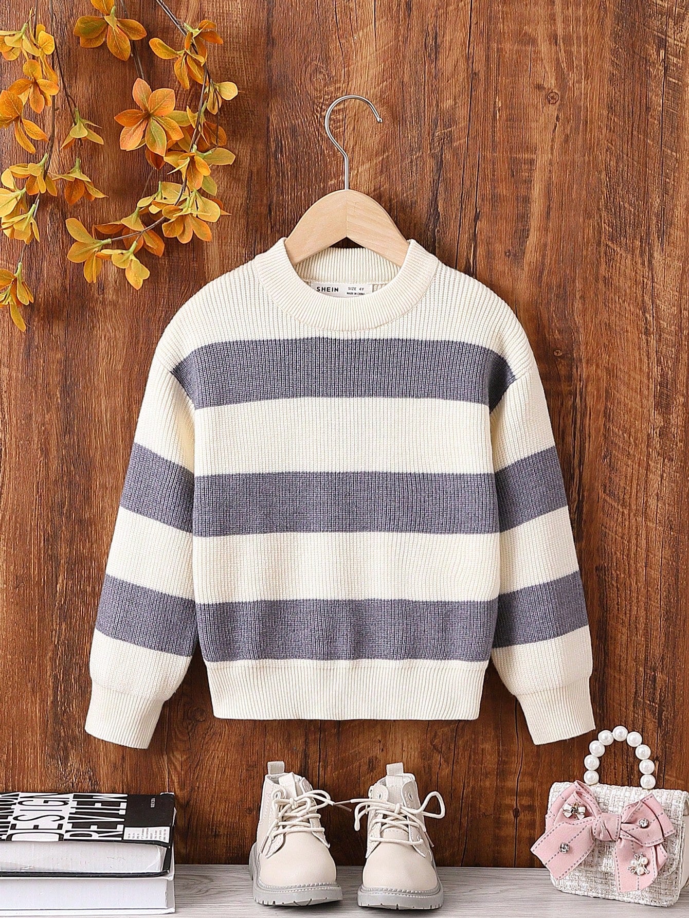 Toddler Girls' Drop Shoulder Striped Colorblock Sweater