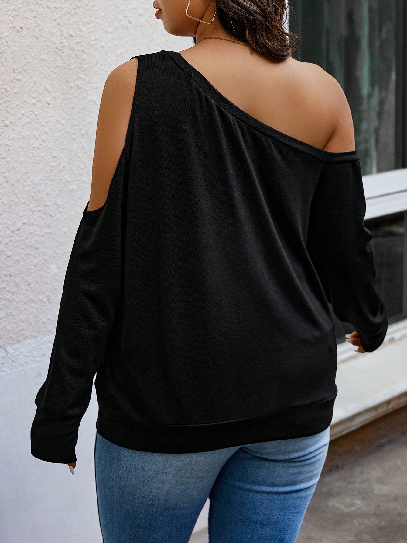 Plus Size Asymmetric Collar Sweatshirt