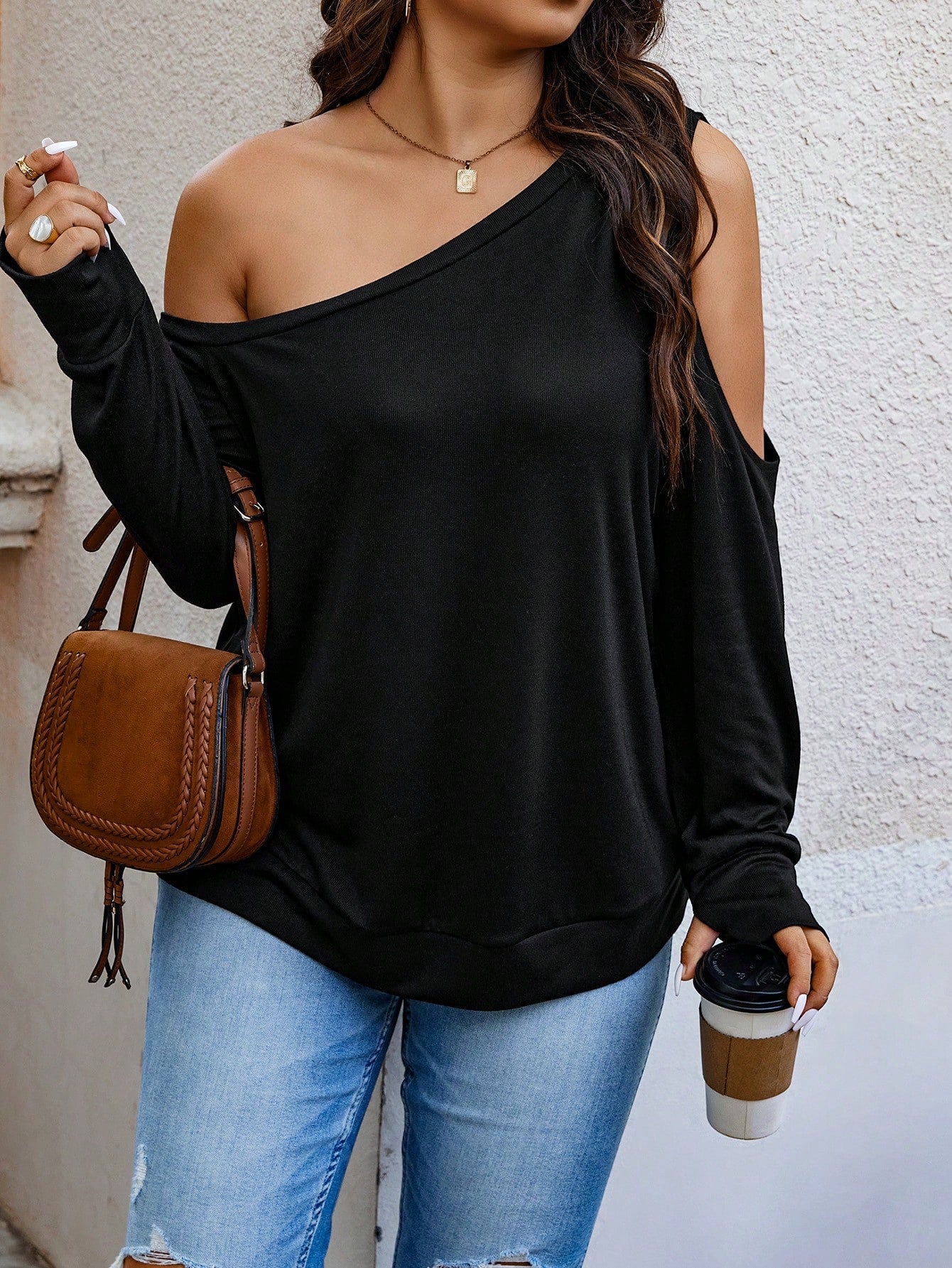 Plus Size Asymmetric Collar Sweatshirt