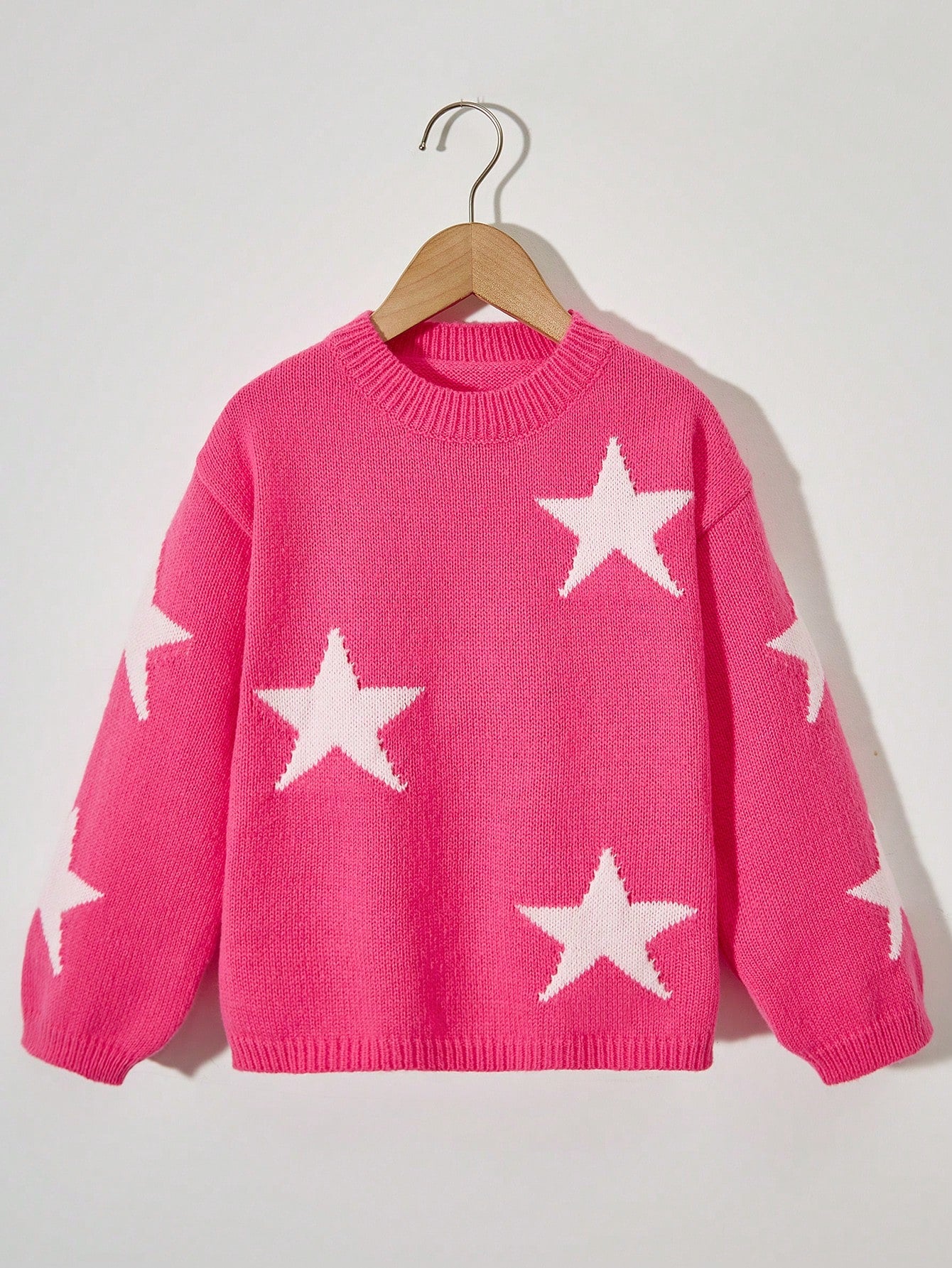 Young Girl Star Patch Round Neck Sweater Pullover