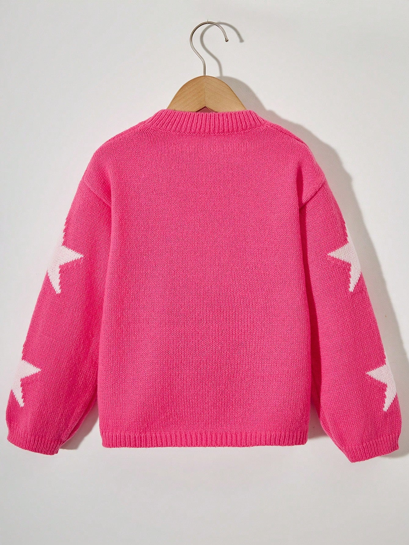 Young Girl Star Patch Round Neck Sweater Pullover