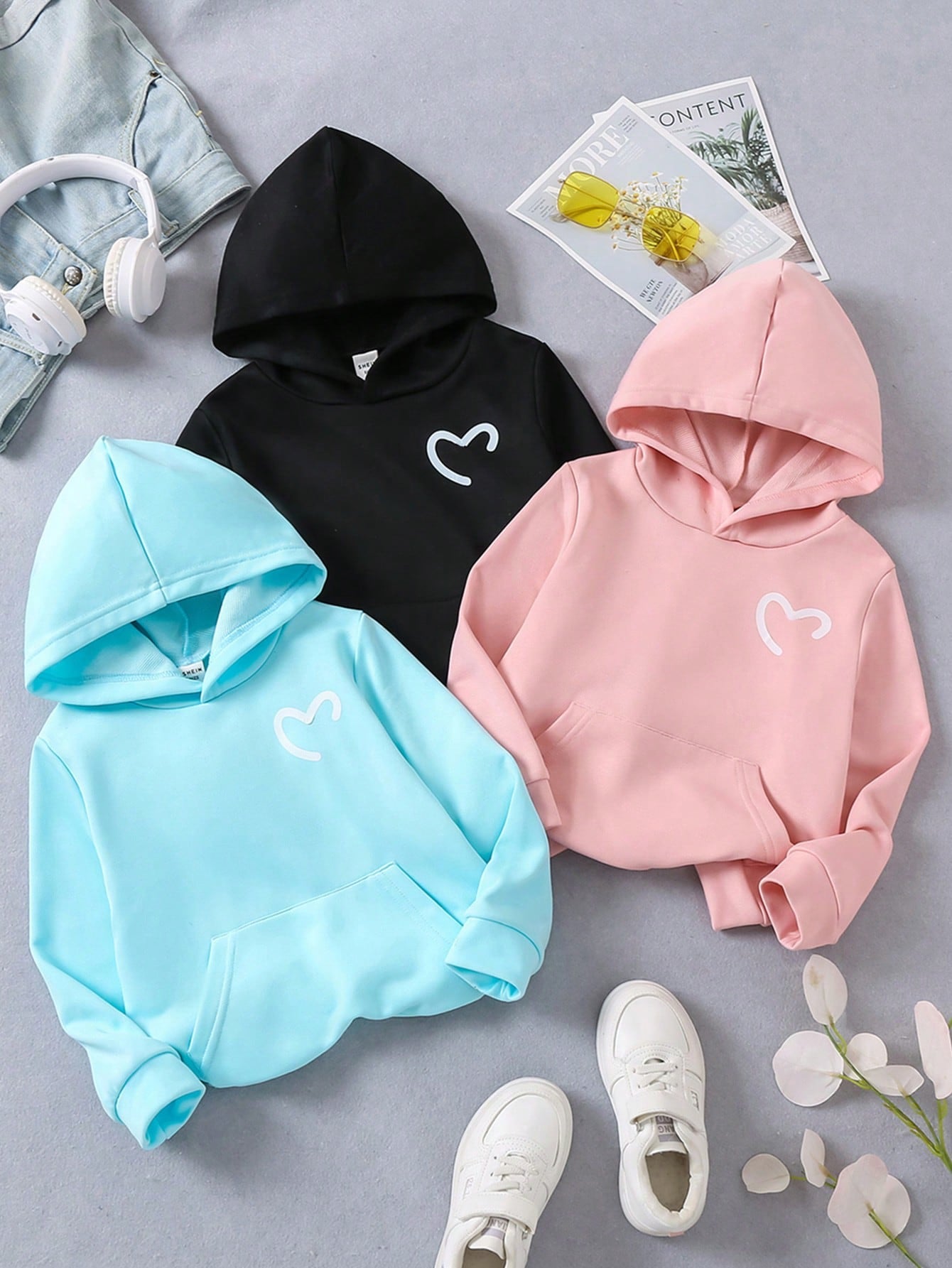 Kids Young Girl Classic & Minimalist & Comfortable Three Pieces Hooded Sweatshirt Set For Autumn And Winter