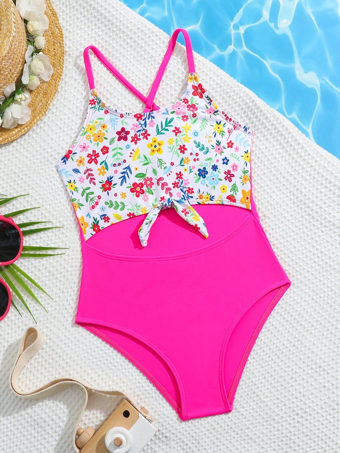 Young Girl Floral Printed One-Piece Swimsuit