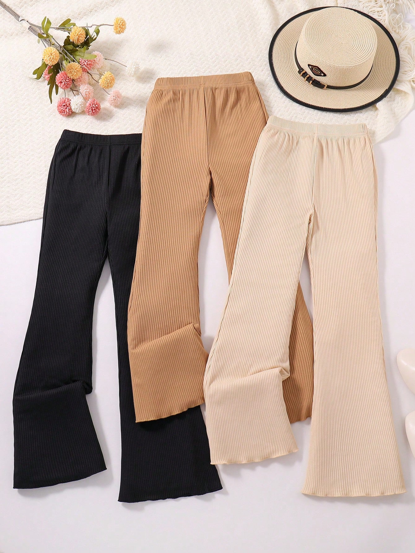 Kids Tween Girl 3pcs Solid Flare Leg Pants