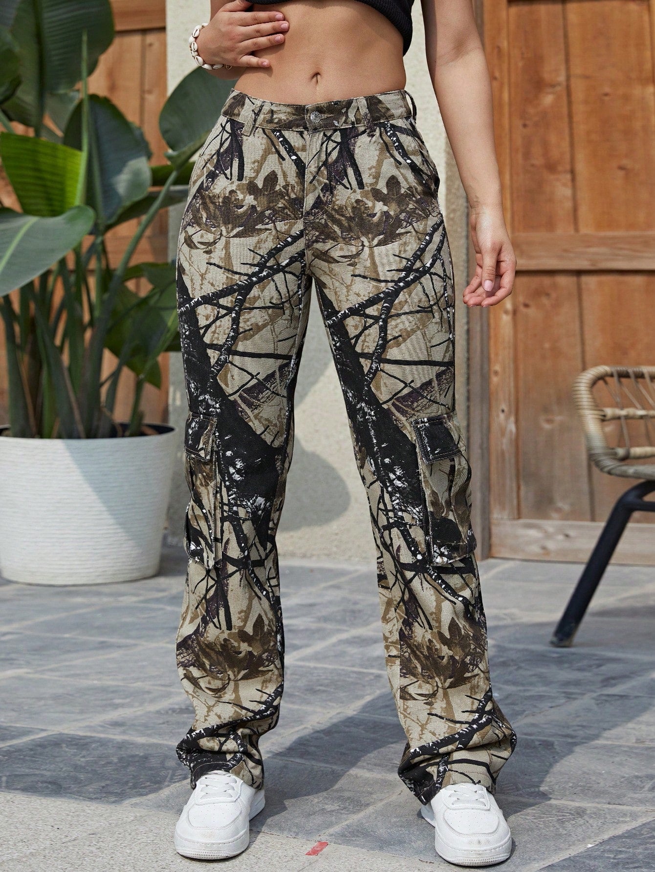 Tree Print Straight Leg Jeans