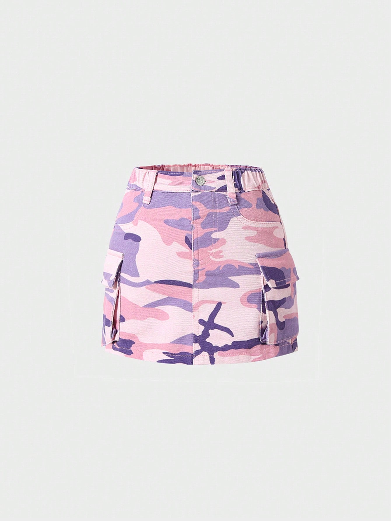 Young Girl Casual Loose Fit Simple Camouflage Print Multi-Pocket Denim Skirt