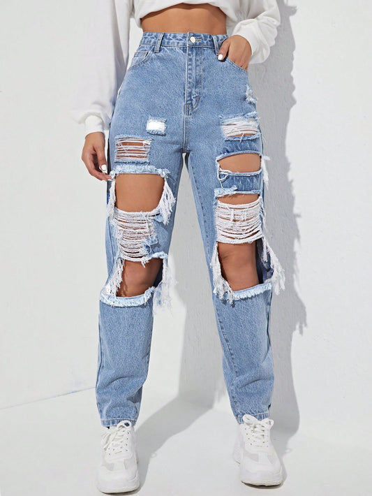 Women's Ripped Denim Trousers