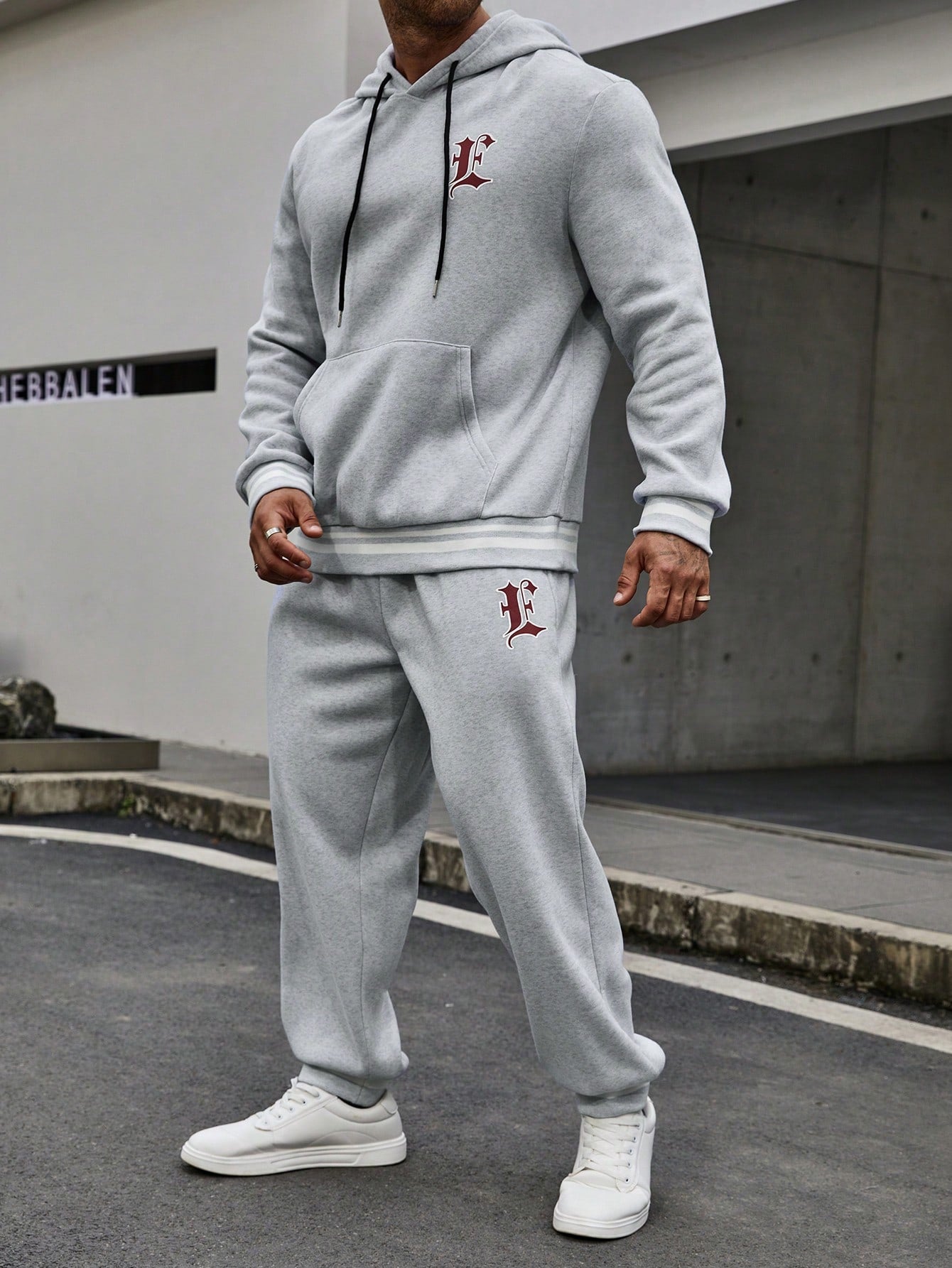 Men's Plus Size Letter Print Hooded Sweatshirt And Sweatpants Two-piece Set