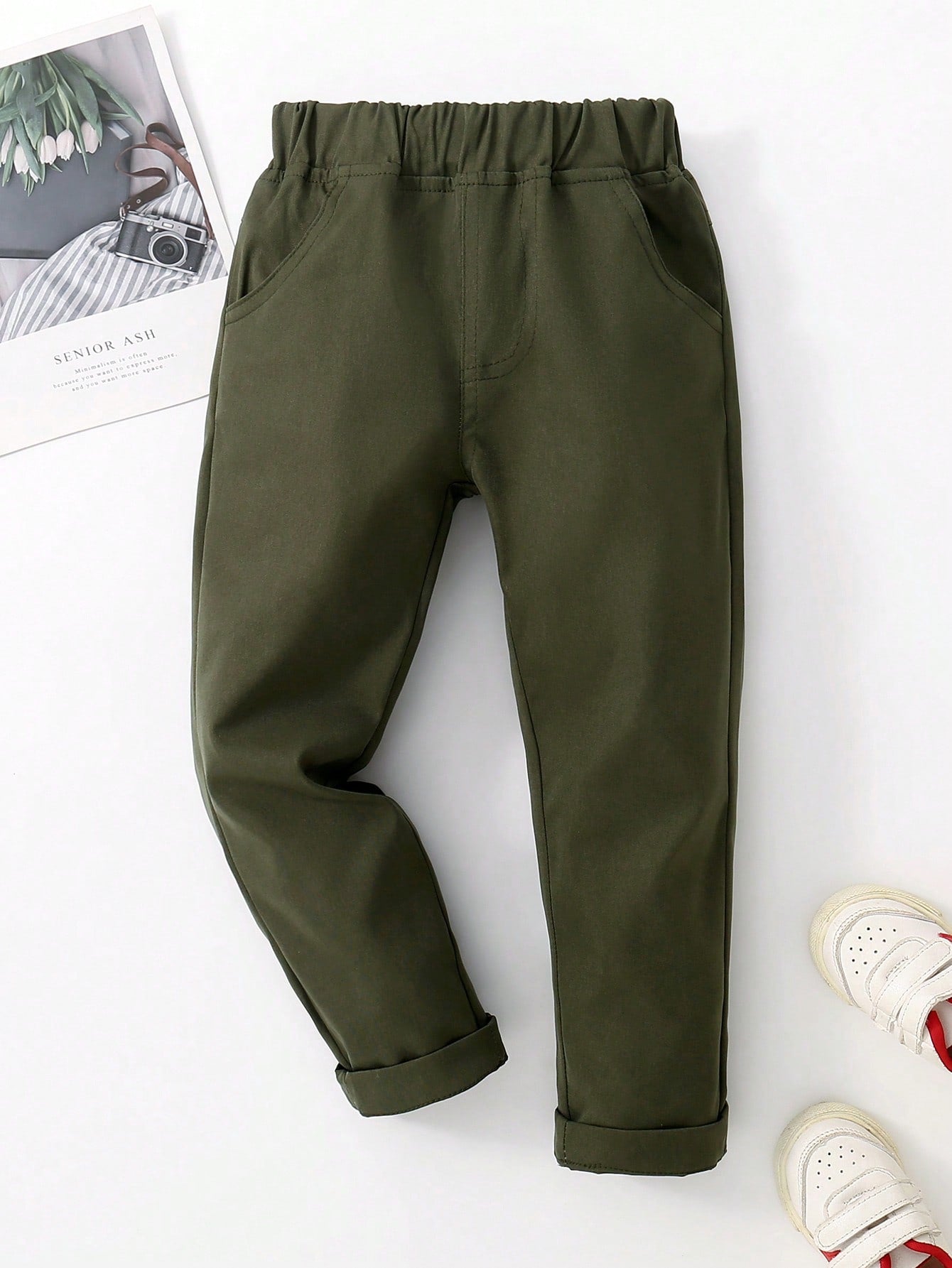 Young Boy Black Elastic Waist Long Pants, Spring & Autumn Comfortable Casual Trousers For Everyday Wear, Beach, Vacation, And Parties In Summer