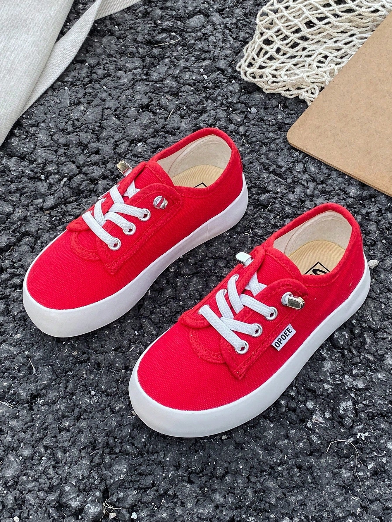 Kids' Canvas Sneakers, Spring & Autumn Korean Style, Simple Design, Low-Cut Fashionable Athletic Shoes With Classic Lace-Up, Suitable For Boys And Girls For Casual Wear, Athletics Or Skateboarding