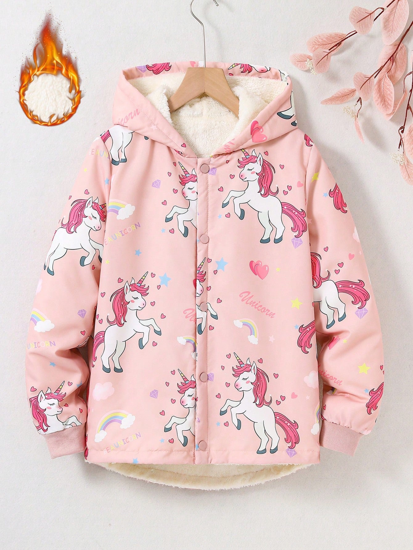 Tween Girl Unicorn Print Thermal Lined Hooded Jacket