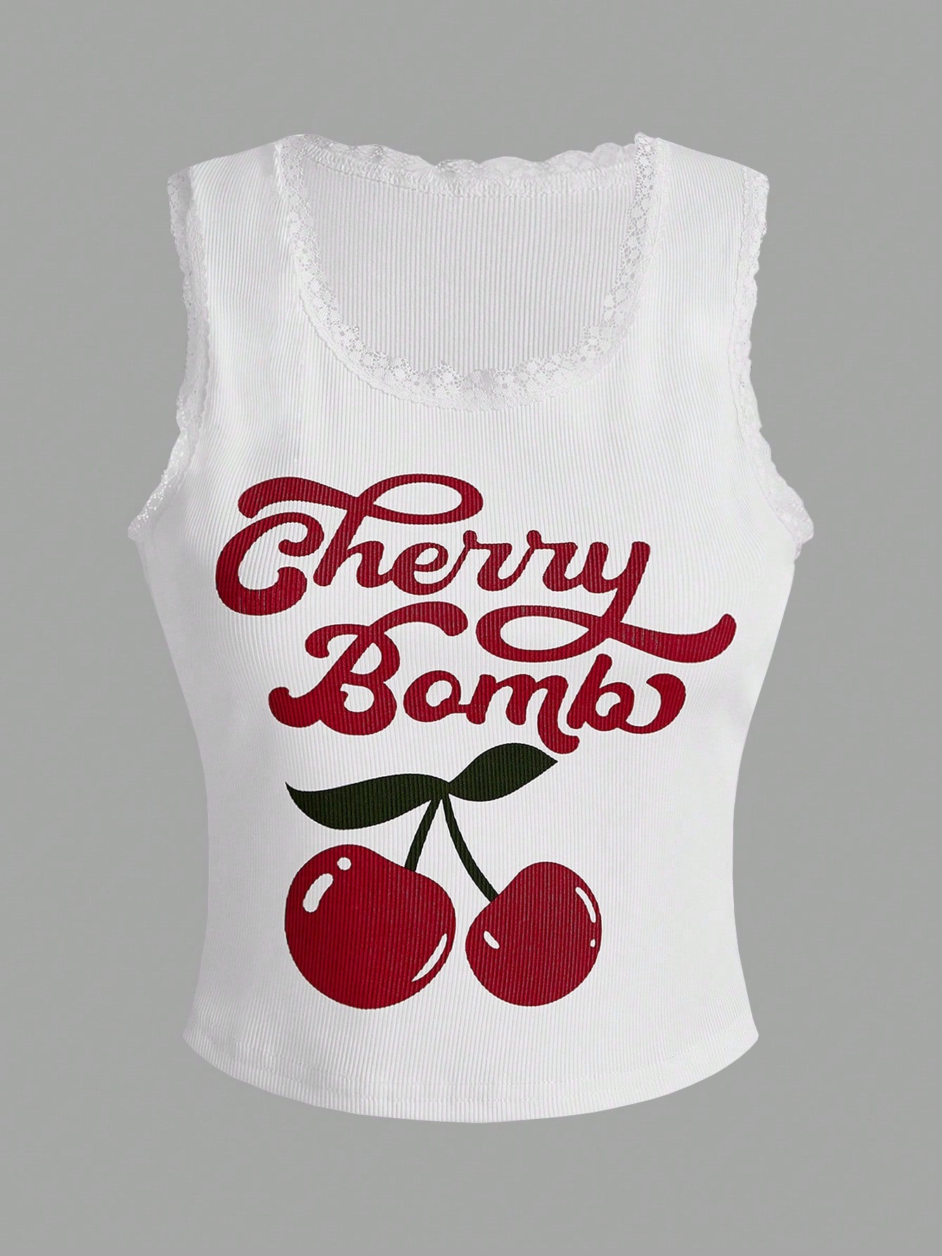 Women's Cherry & Letter Print Tank Top Cherry Bomb