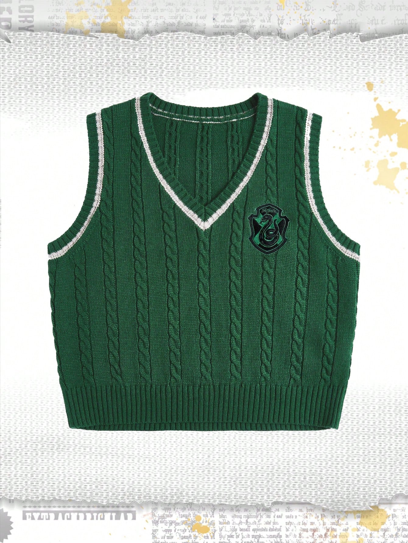 Harry Potter | Plus Embroidery Pattern Striped Trim Cable Knit Sweater Vest