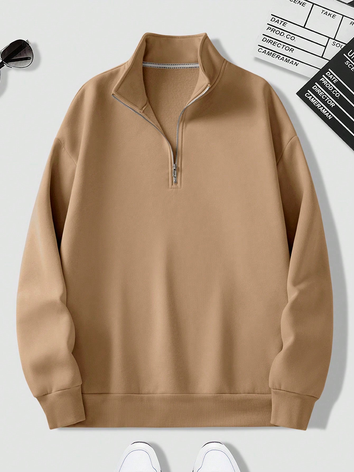 Men's Solid Color Half Zipper Hooded Sweatshirt