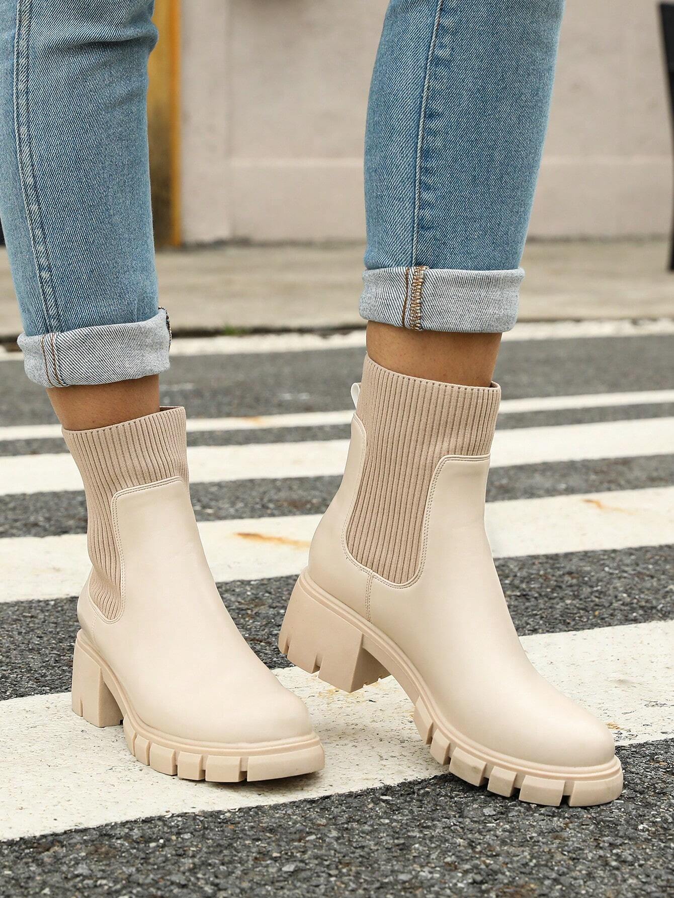 Women's Non-slip Round Toe Chunky Heel Ankle Boots, Simple Style, Faux Suede Chelsea Boots For Autumn And Winter