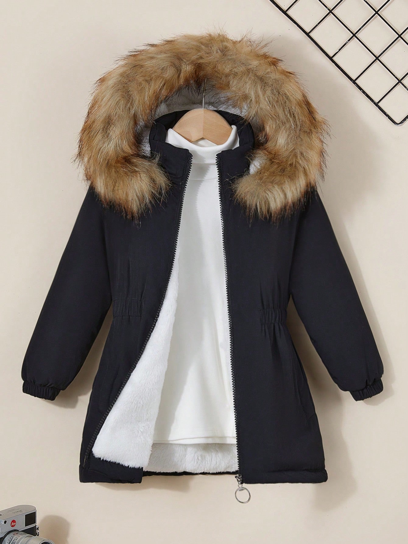 Boys' (little) Thickened Winter Coat With Fluffy Collar