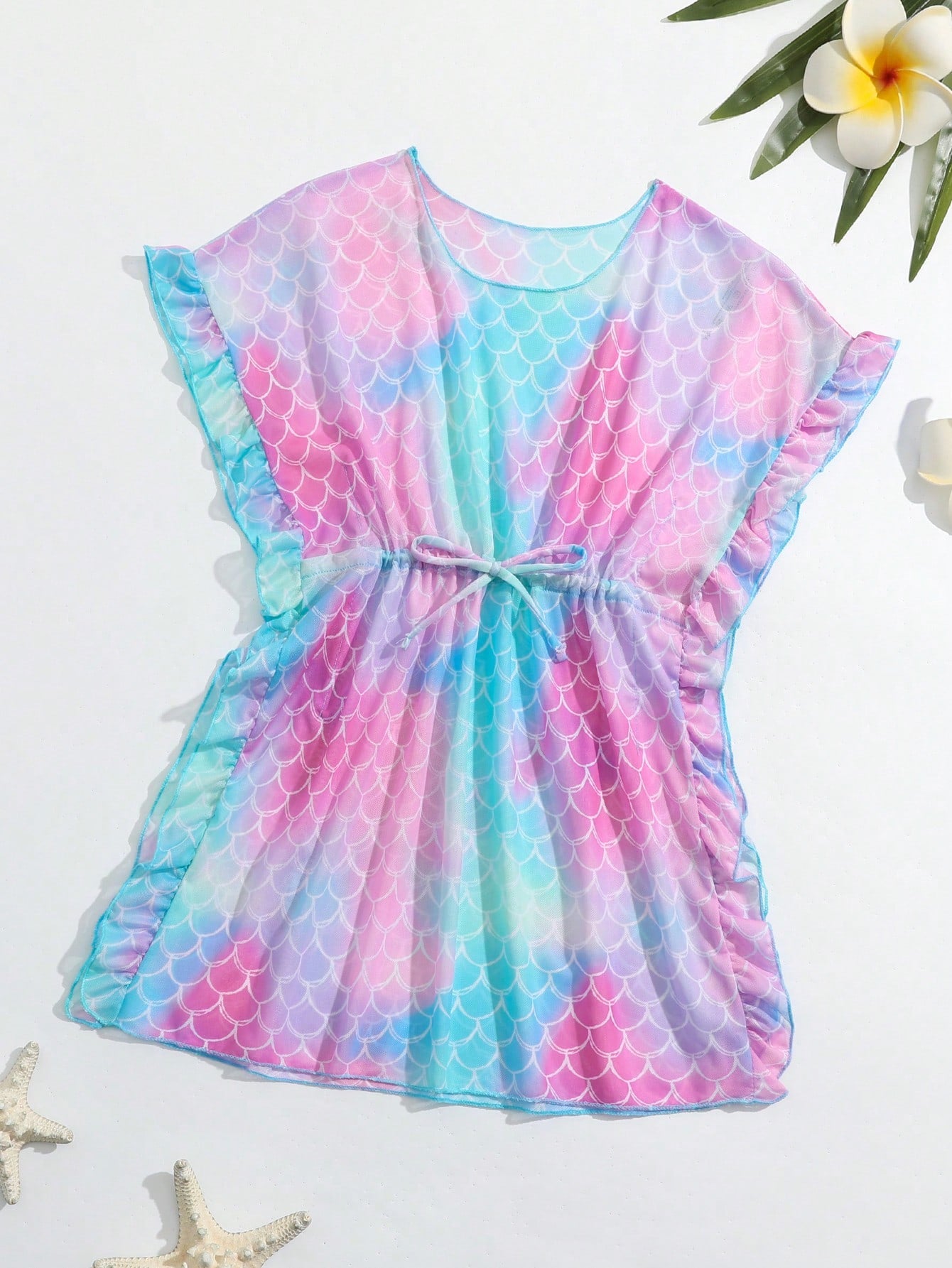 Young Girl's Fish Scale Gradient Printed Cover Up Dress