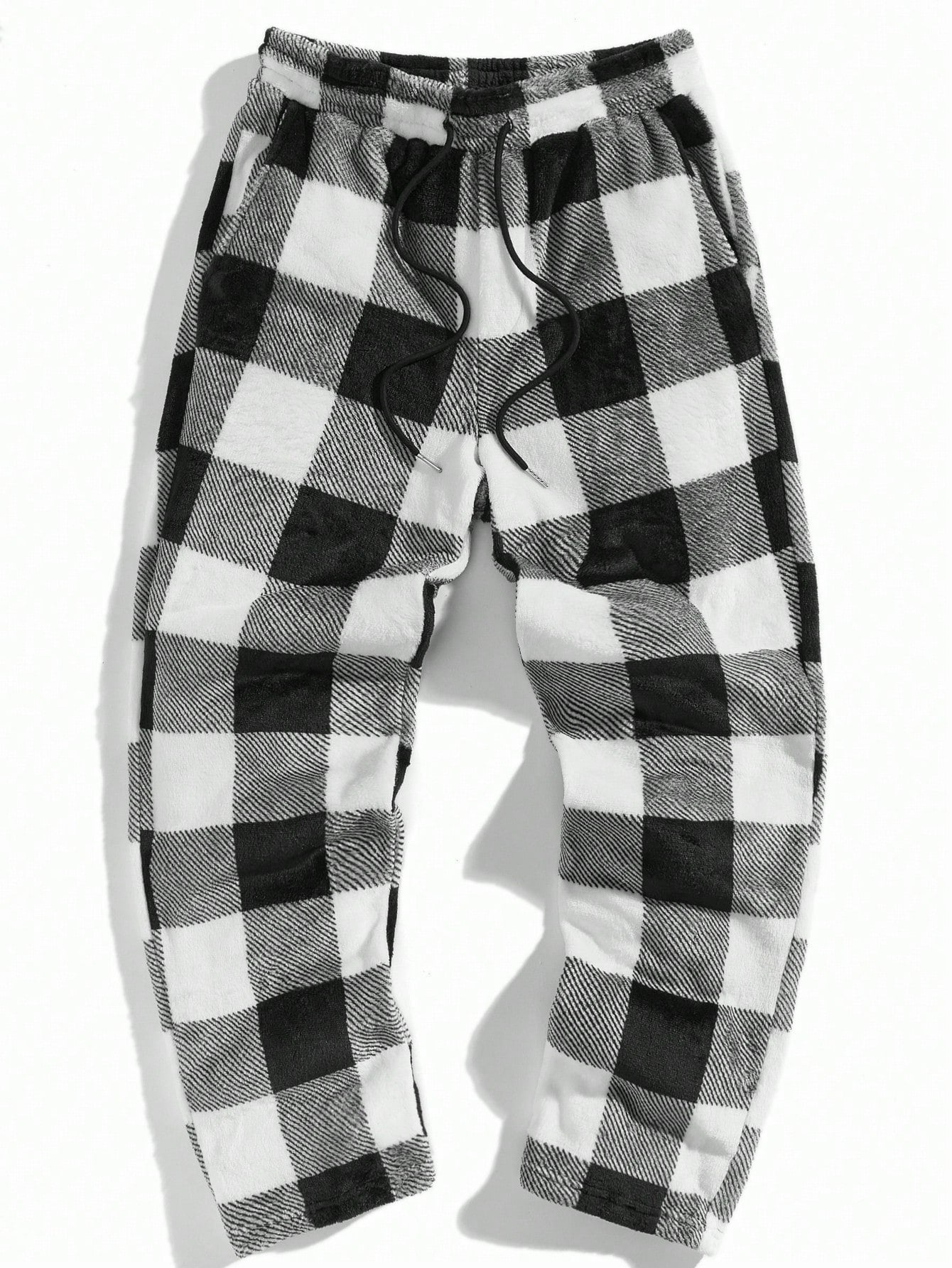 Men's Plaid Knitted Straight Leg Joggers Long Jogging Pants Urban Casual Husband