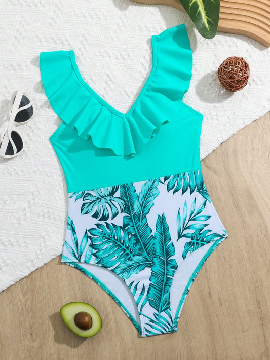 Tween Girl Tropical Printed One-Piece Swimsuit