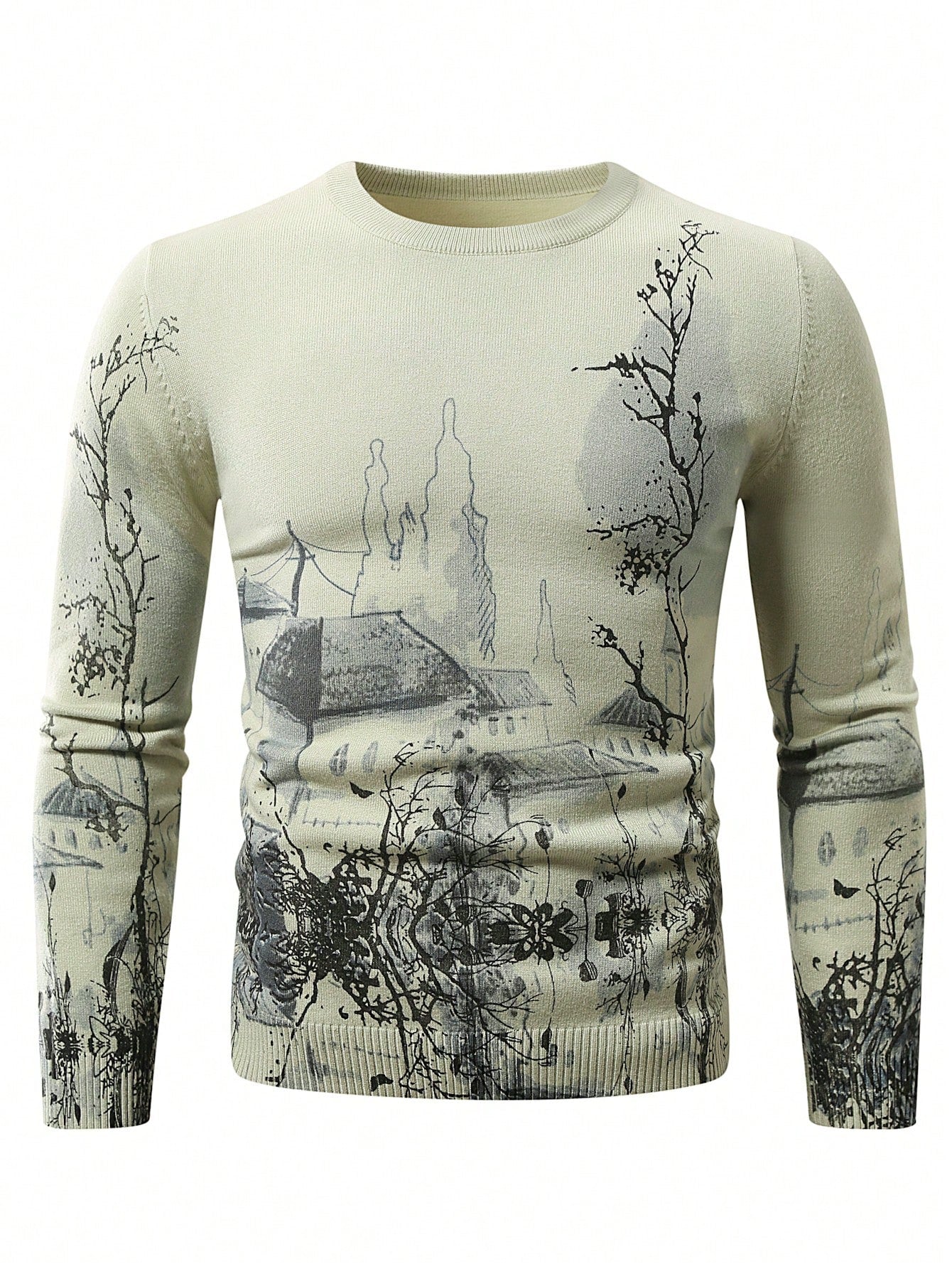 Men Random Ink Painting Pattern Sweater