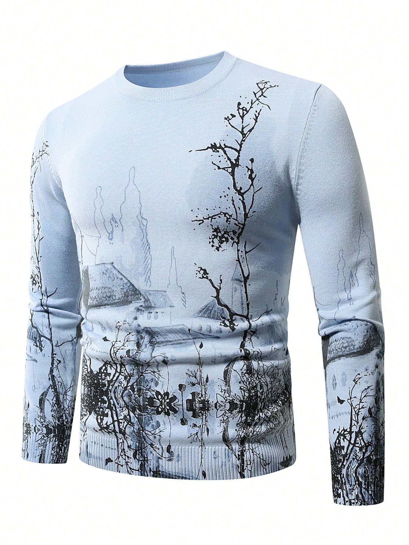 Men Random Ink Painting Pattern Sweater