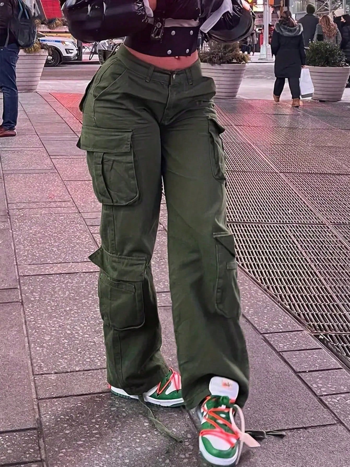 Women's Cargo Pants Y2K Style High Waist Straight Pocket Cargo Jeans Solid Color Wide Leg Casual Pants Spring/Fall Wear