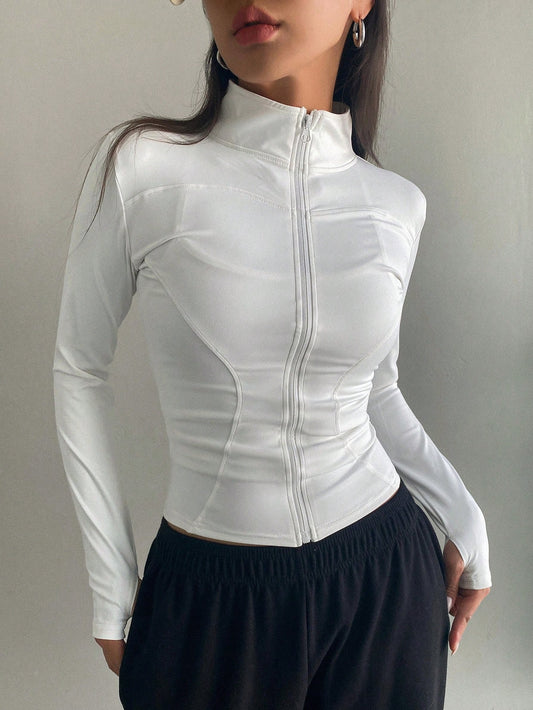 Women's Zipper Closure Slim Fit Jacket