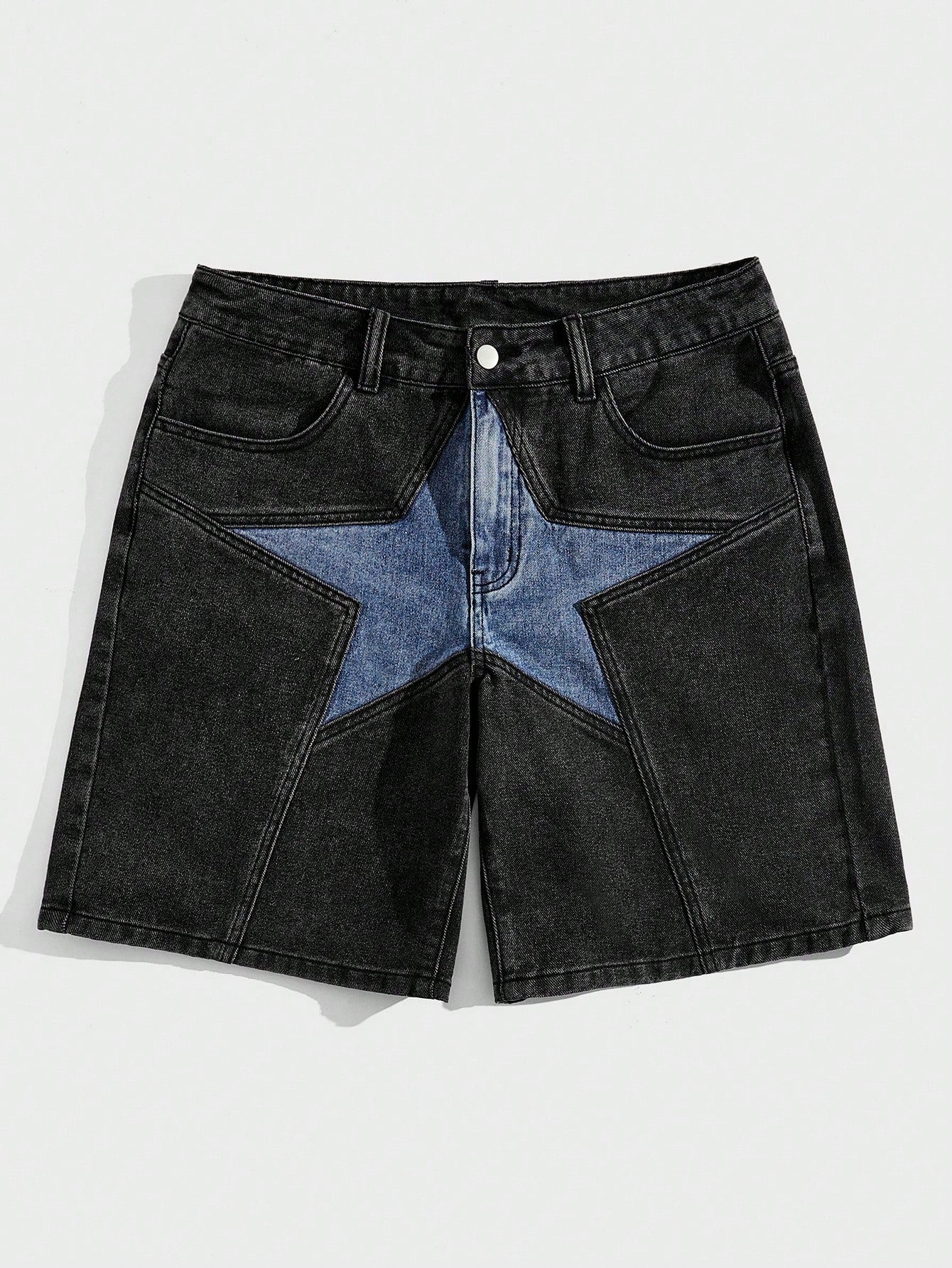 Street Life Men's Star Pattern Denim Shorts With Slanted Pockets