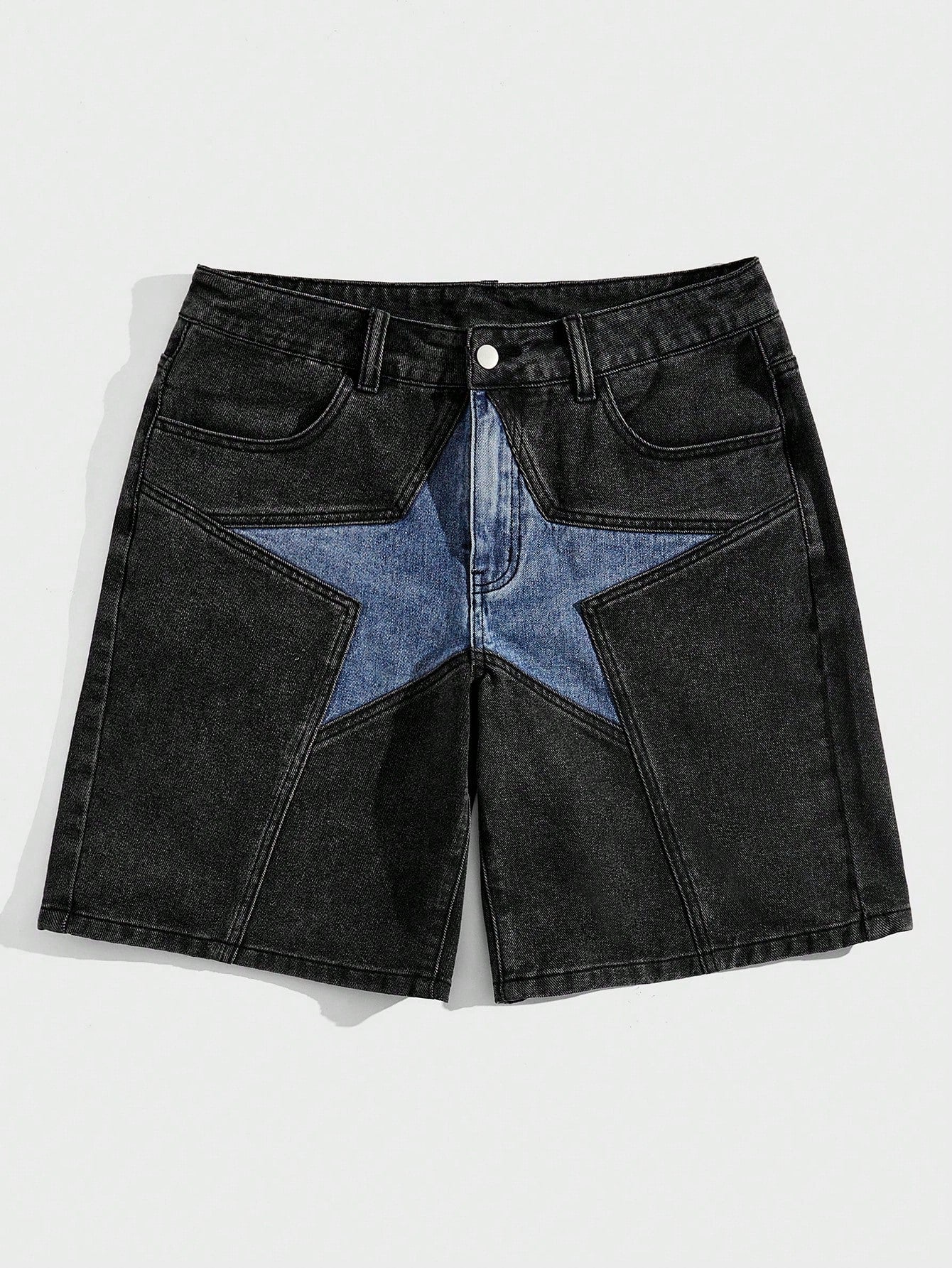 Street Life Men's Star Pattern Denim Shorts With Slanted Pockets