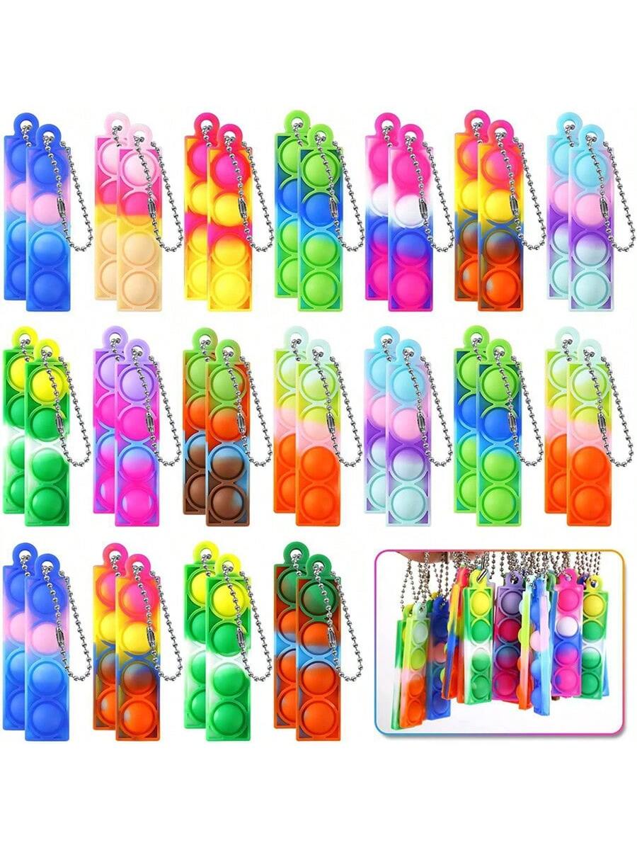 15pcs/Set Random Mini Vertical Silicone Bubble Sensory Fidget Toy Keychains For Kids Birthday Party Gift