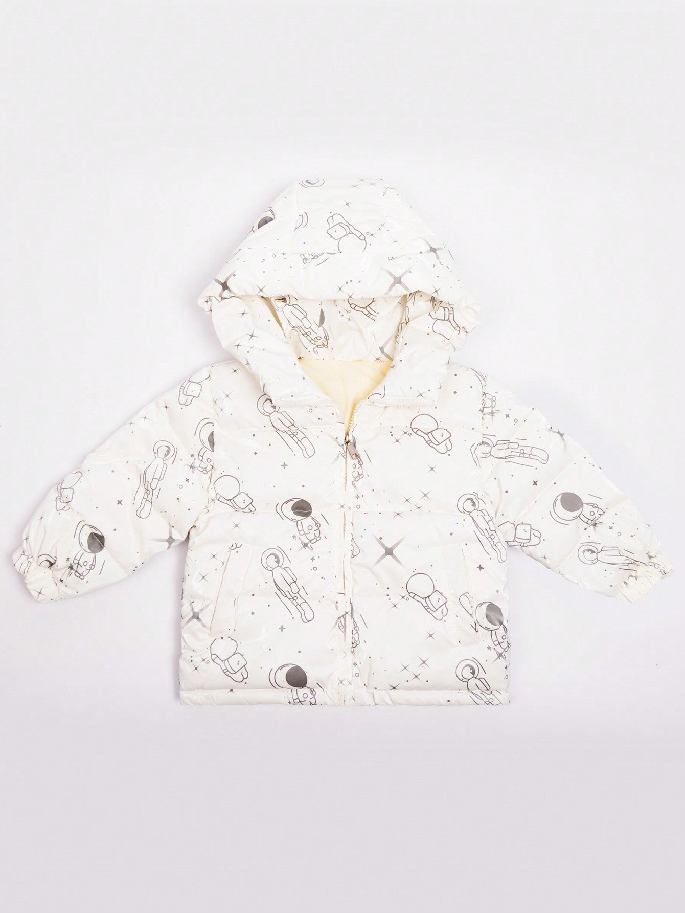 Boys' White Hooded Casual Long Sleeve Coat For Autumn And Winter