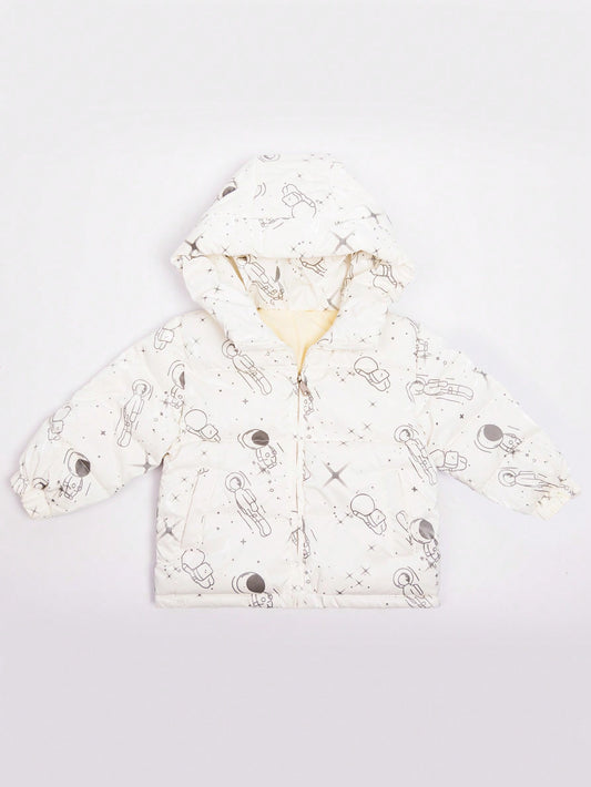 Boys' White Hooded Casual Long Sleeve Coat For Autumn And Winter