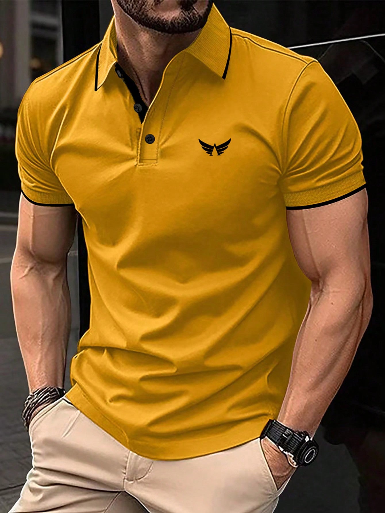 Men's Contrast Color Stitching Trim Short Sleeve Polo Shirt