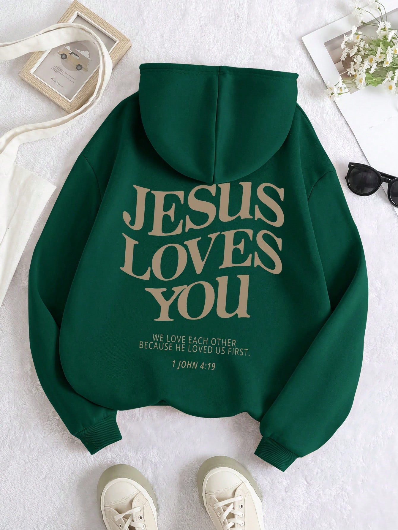 Women's Hoodie With Slogan Print JESUS LOVES YOU WE LOVE EACH OTHER BECAUSE HE LOVED US FIRST 1 JOHN 4: 19