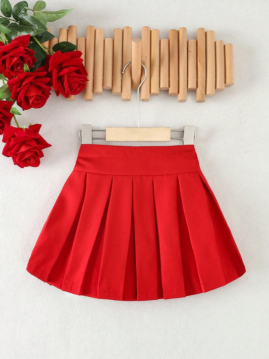 Young Girl Casual Solid Pleated Skirt