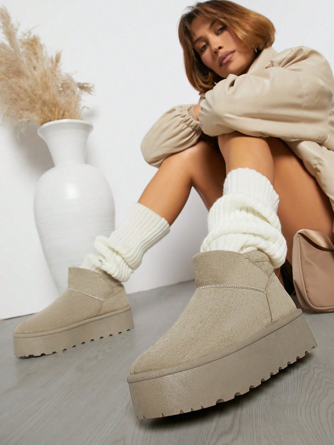 Faux Suede Slip On Ankle Booties