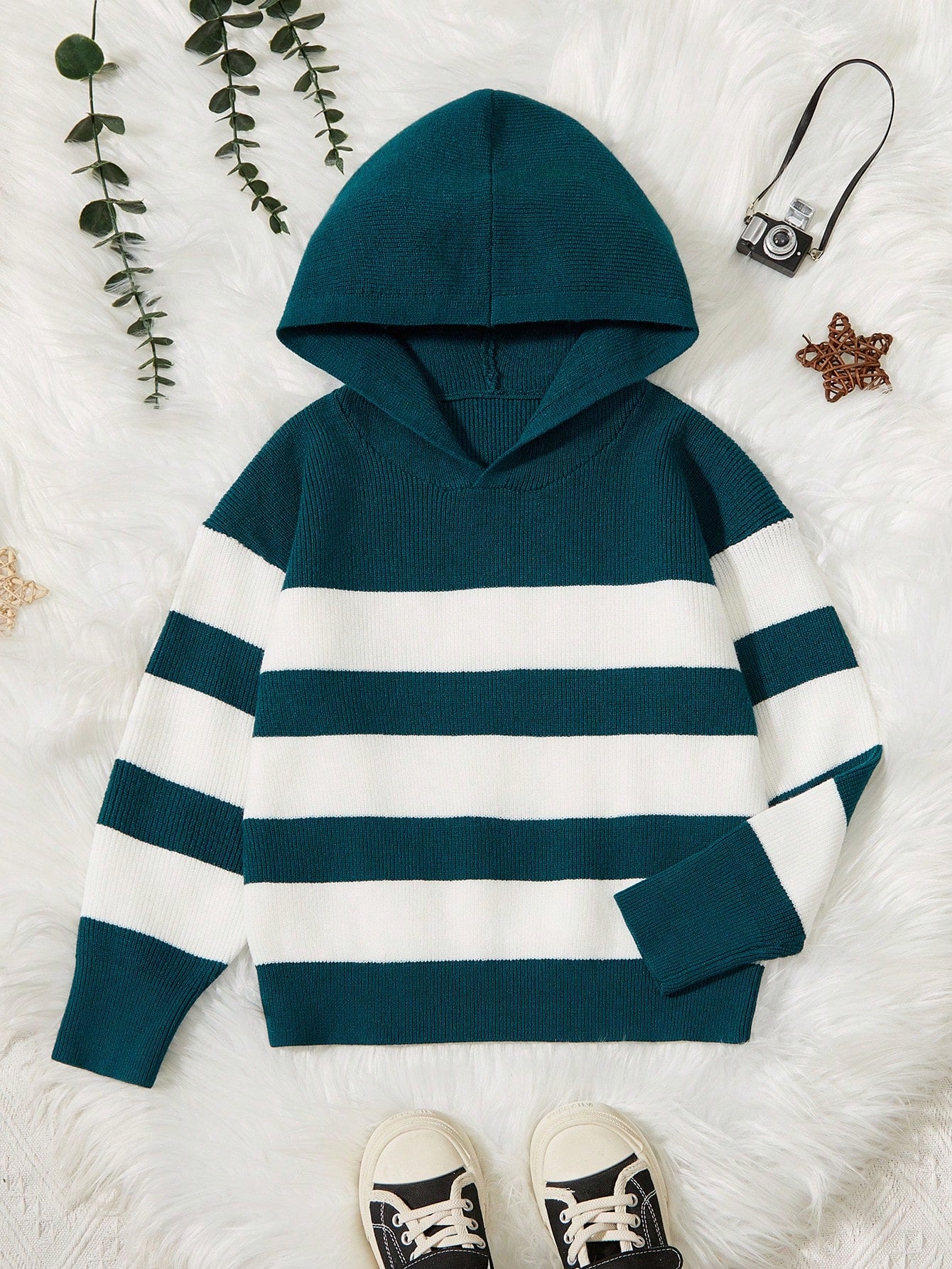 Boys' Casual Striped Hooded Sweater, Versatile Style