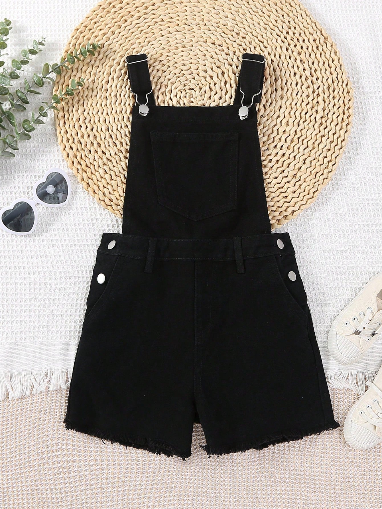 Tween Girl Spring Summer Boho Ripped Raw  Hem Denim Overall Shorts, Girls Summer Clothes Outfits