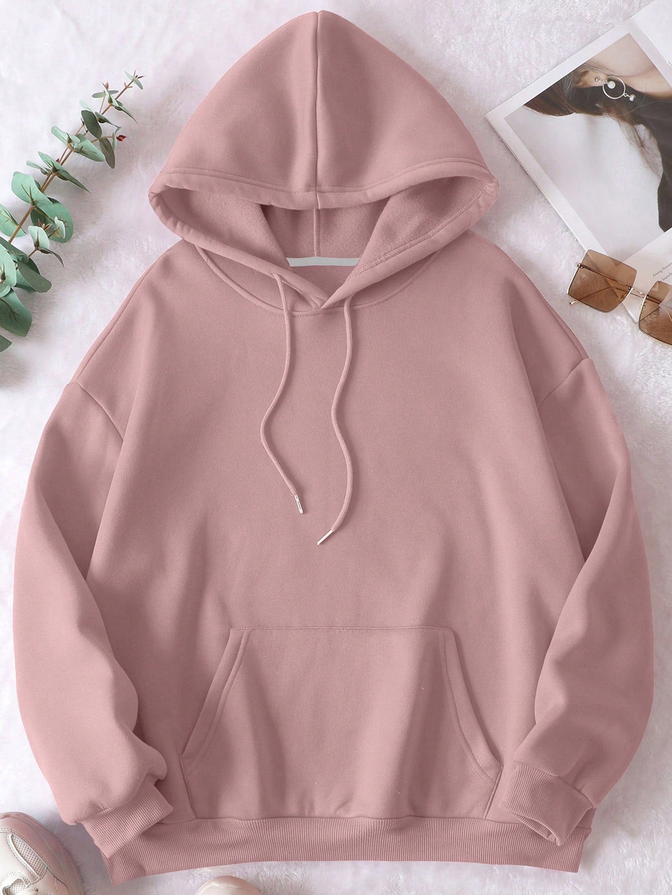 Plus Kangaroo Pocket Drawstring Thermal Hoodie