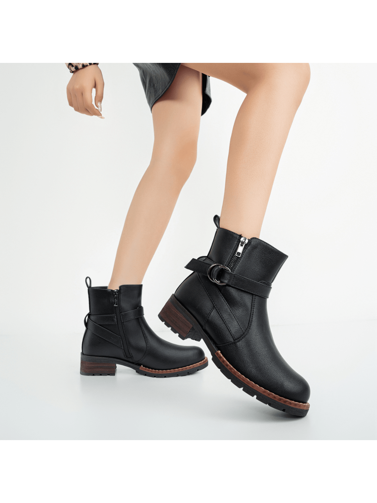 Comfyshoes Women's Ankle Boots Comfy Low Heel Booties With Buckle And Side Zipper