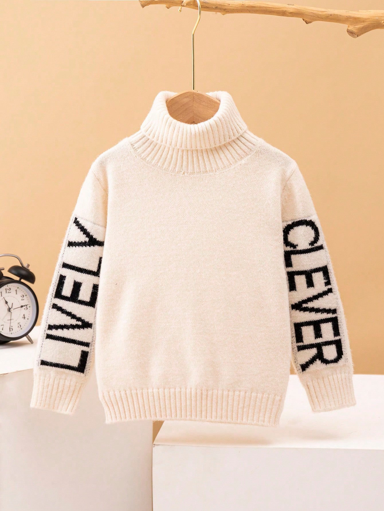 Young Boy Letter Pattern Turtleneck Sweater