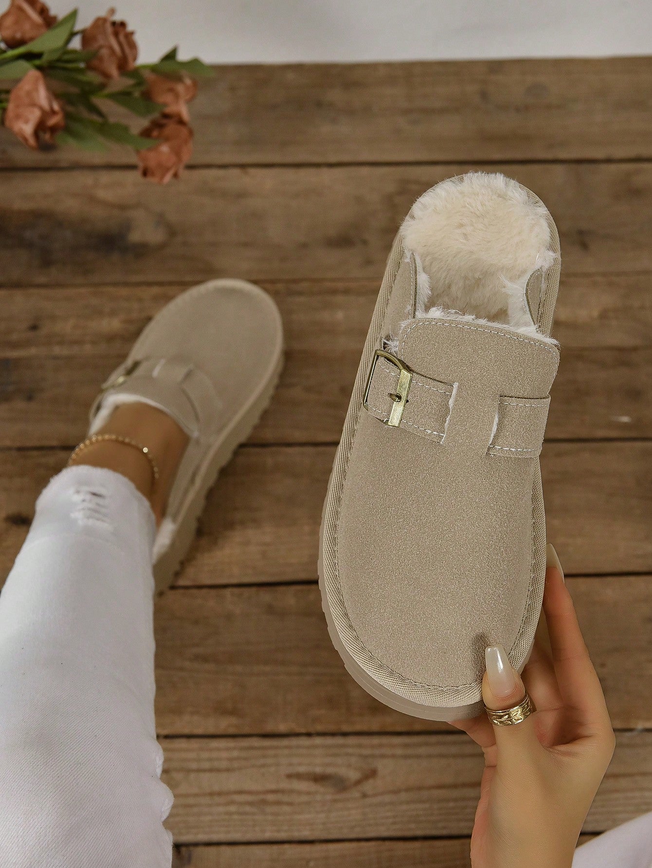 Women's Height Increasing Half Slip-On Casual Fashion Fur Loafers & Thick Sole Shoes For Spring/Autumn 2024