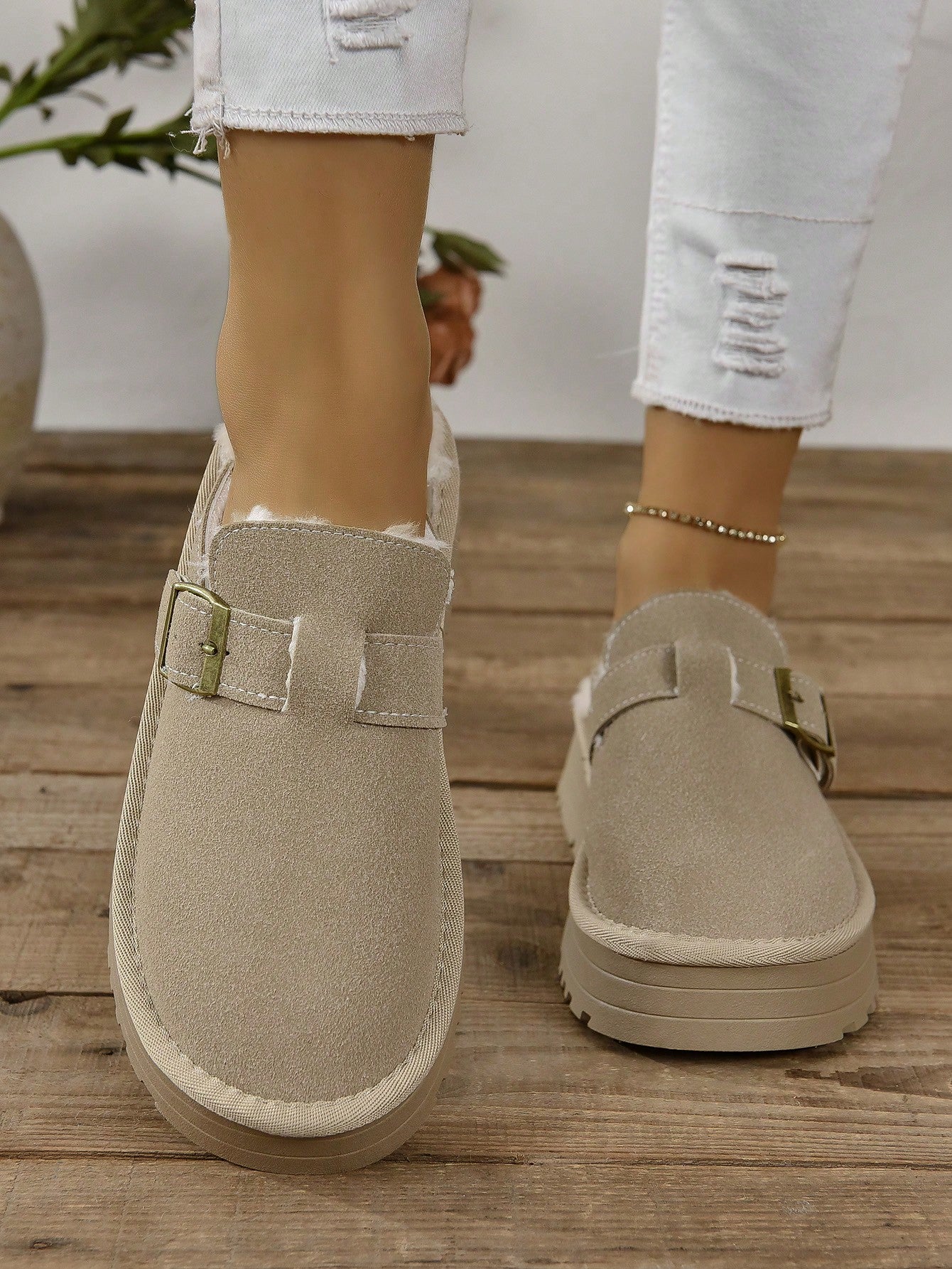 Autumn/winter Increase Height Half Inclined Outwear Casual Fashionable All-match Fluffy Bokken Women's Wedge & Thick Bottom Shoes